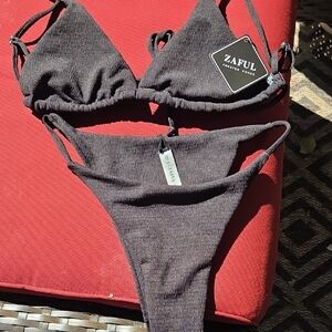 Zaful Dark Gray Textured Bikini Set